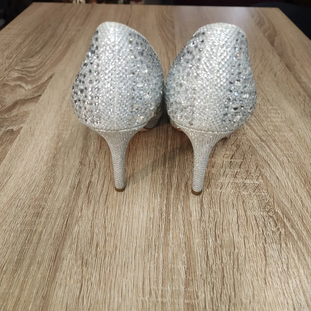 De Blossom Collection silver rhinestone platform high heels
